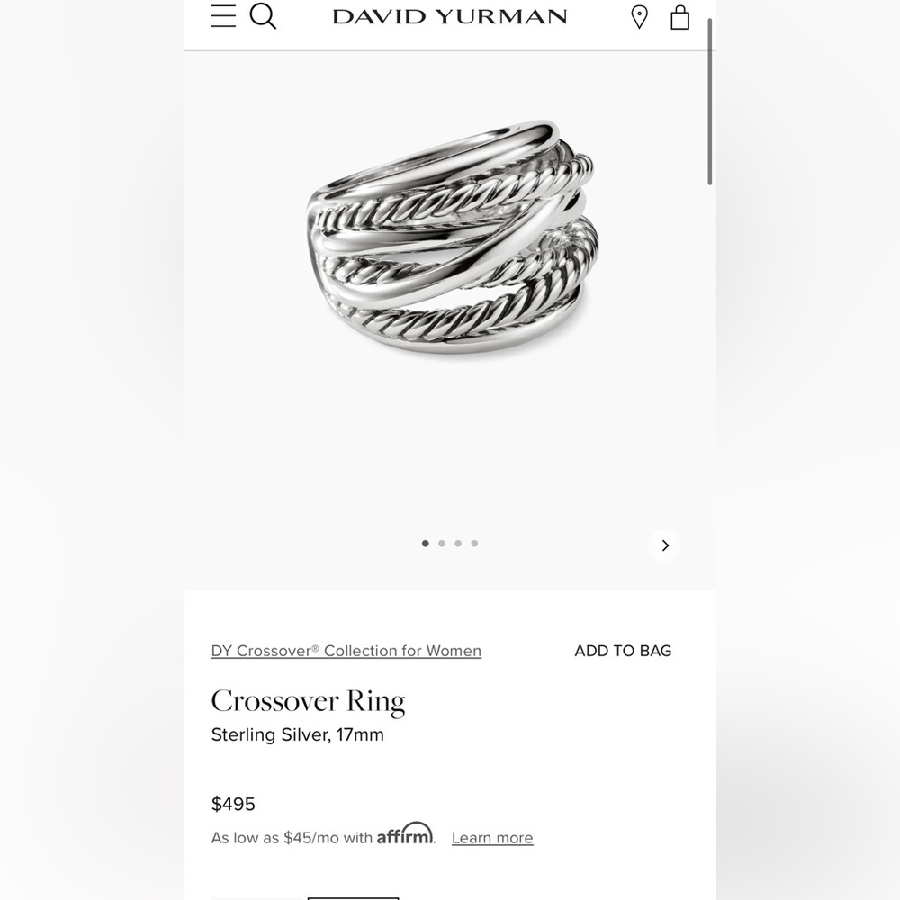 David Yurman Sterling Silver Crossover ring Size 9.5